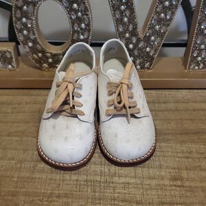 Toddler Boys Leather Cream Dressy Walking Shoes Sz 5.5 Hard Bottom Ostrich Print